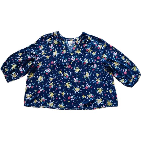 Floral Peasant Top Womens 2X Vneck Pullover 3/4 Sleeve St Johns Bay Boho Comfort - Picture 1 of 10